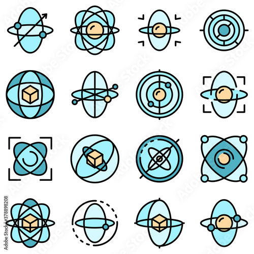 Gyroscope icons set. Outline set of gyroscope vector icons thin line color flat on white