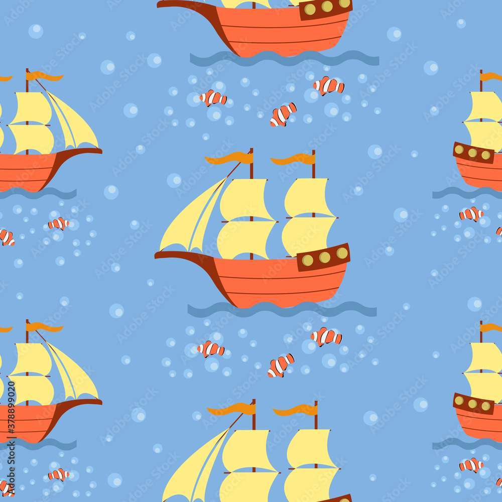 Seamless pattern with sea ships