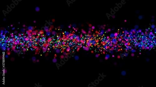 4K Colorful particles. Bokeh light. Milticolored dust. Isolated on black. Abstract motion background. photo