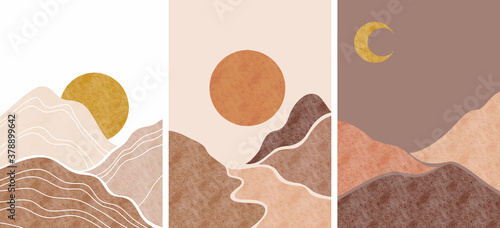 Abstract background landscapes. Boho wall decor. Mid century modern minimalist art for wall decoration, postcard or brochure design.vector illustration.
