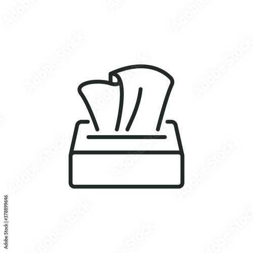 Tissue napkin box thin icon, line style. The tissues box can help you avoid that papers are easily dirty by dust and other contaminants after use, the tissues box will keep paper tidy. Vector EPS 10