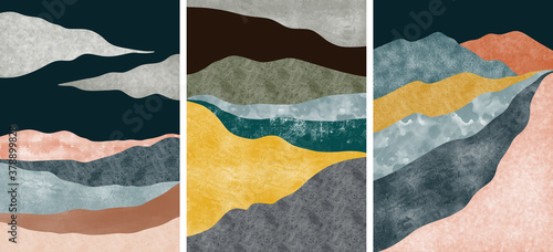 Abstract mountain landscape, Natural landscape background. Minimalist design. Abstract water color for wall decoration, postcard or brochure design.vector illustration.