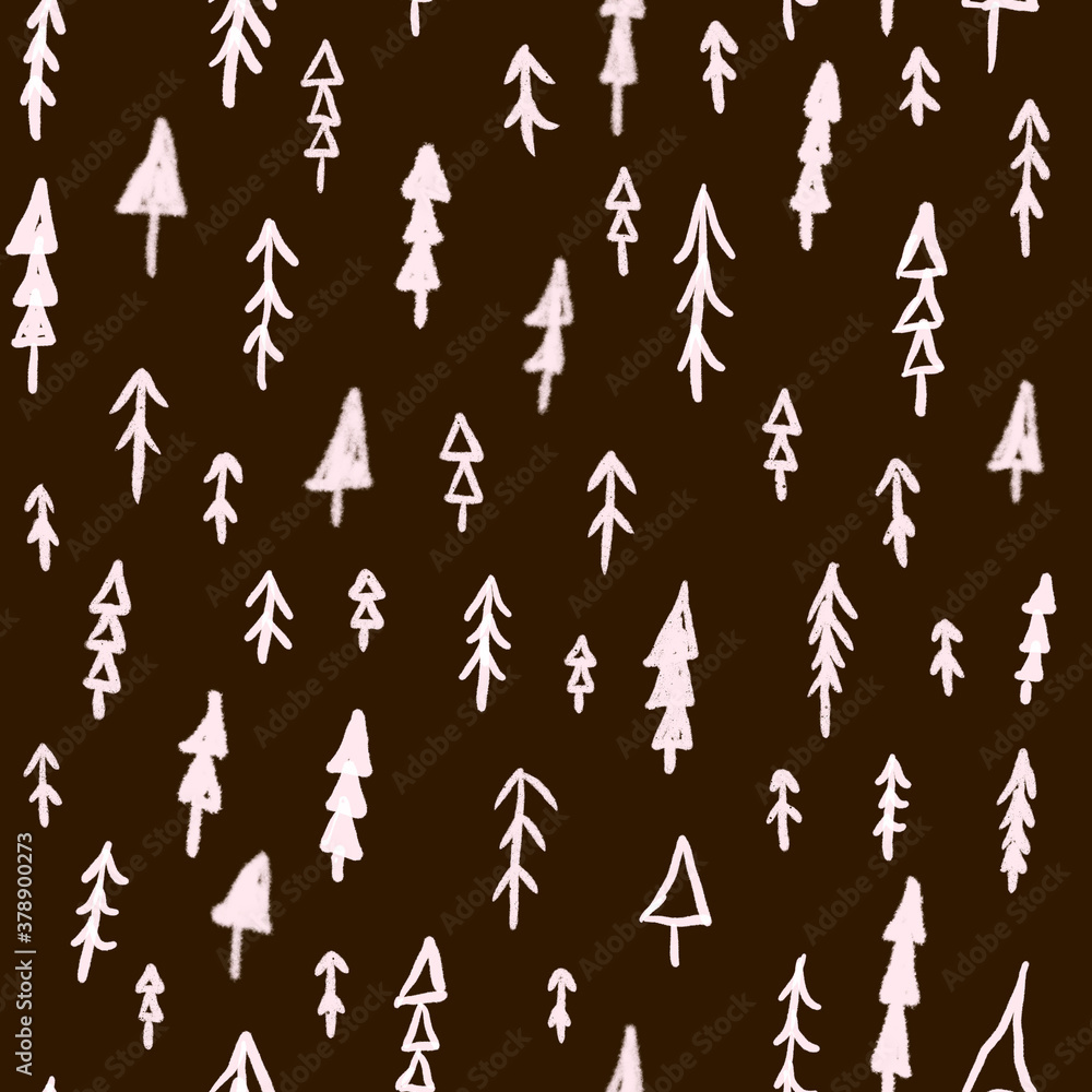 Hand drawn Christmas tree seamless pattern on black background. Hand drawn Christmas tree seamless pattern on black background.
