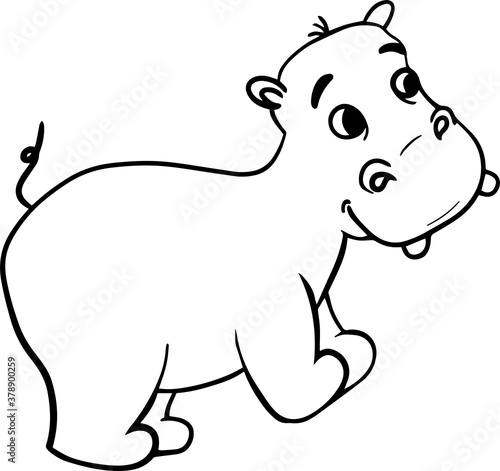 Vector cartoon hippo.Cute little hippo character  hand drawn vector illustration.Coloring book hippopotamus  african  savannah animal.Can be used for t-shirt print  kids wear  baby shower  nursery.
