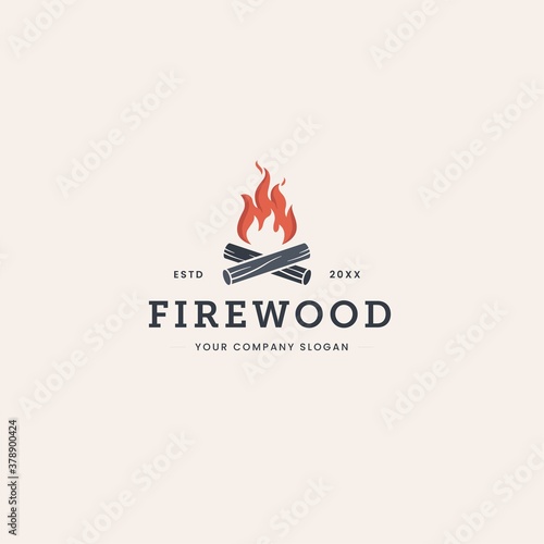 firewood logo design vintage vector. Campfire with firewood