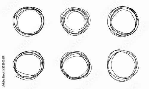 set of hand-drawn round frames, vector circle, illustration on a white background