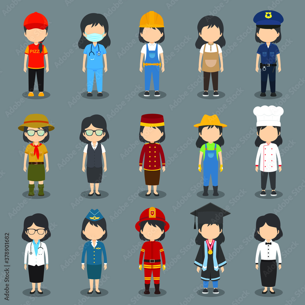 Set of 15  Flat Avatars Profession