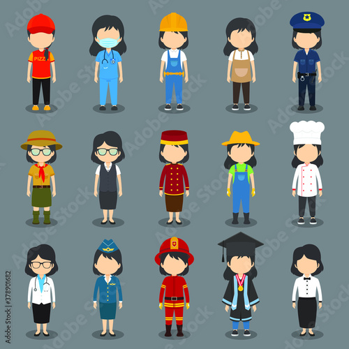 Set of 15  Flat Avatars Profession