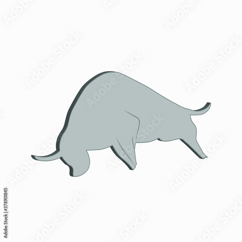 White metal bull. Symbol of 2021. Vector illustration isolated on a white background
