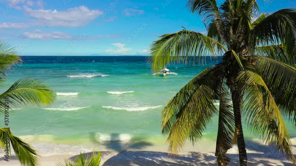 Sandy beach, beautiful panoramic sea view, with clean water. Panglao island, Bohol, Philippines. Summer and travel vacation concept. Sandy beach, beautiful panoramic sea view, with clean water. Panglao island, Bohol, Philippines. Summer and travel vacation concept.
