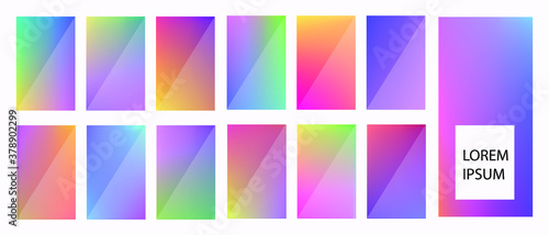 A set of 13 mesh gradient backgrounds. Rainbow graphic display, Wallpaper. bright mobile app design mixing kit bright duo color template. Vector graphics. EPS10.