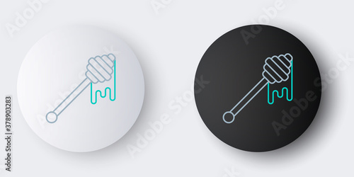 Line Honey dipper stick with dripping honey icon isolated on grey background. Honey ladle. Colorful outline concept. Vector.