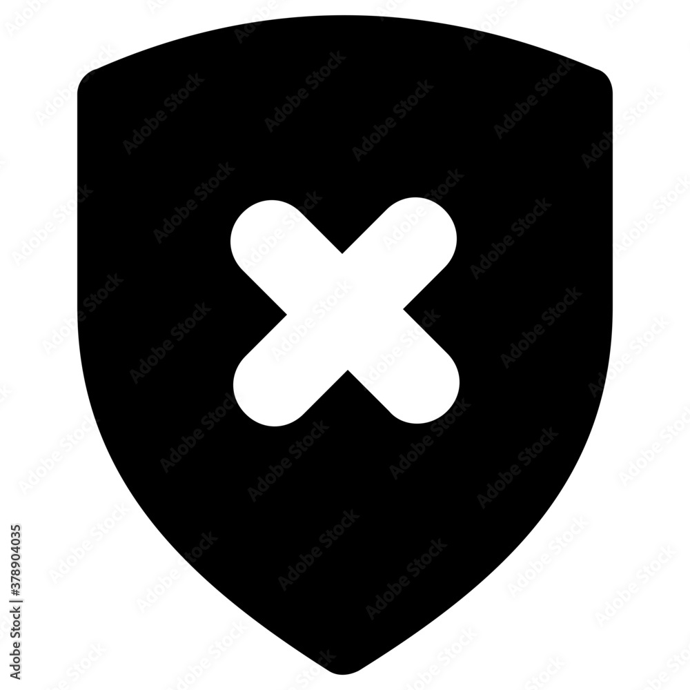 Cross sign on shield, filed style of no defence icon
Cross sign on shield, filed style of no defence icon