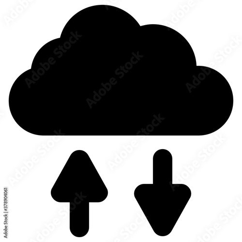 
Cloud with opposite direction arrow denoting cloud data transfer icon
