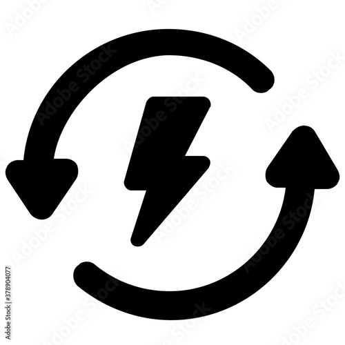 
Power bolt inside reversible arrow, solid design of energy recycle icon

