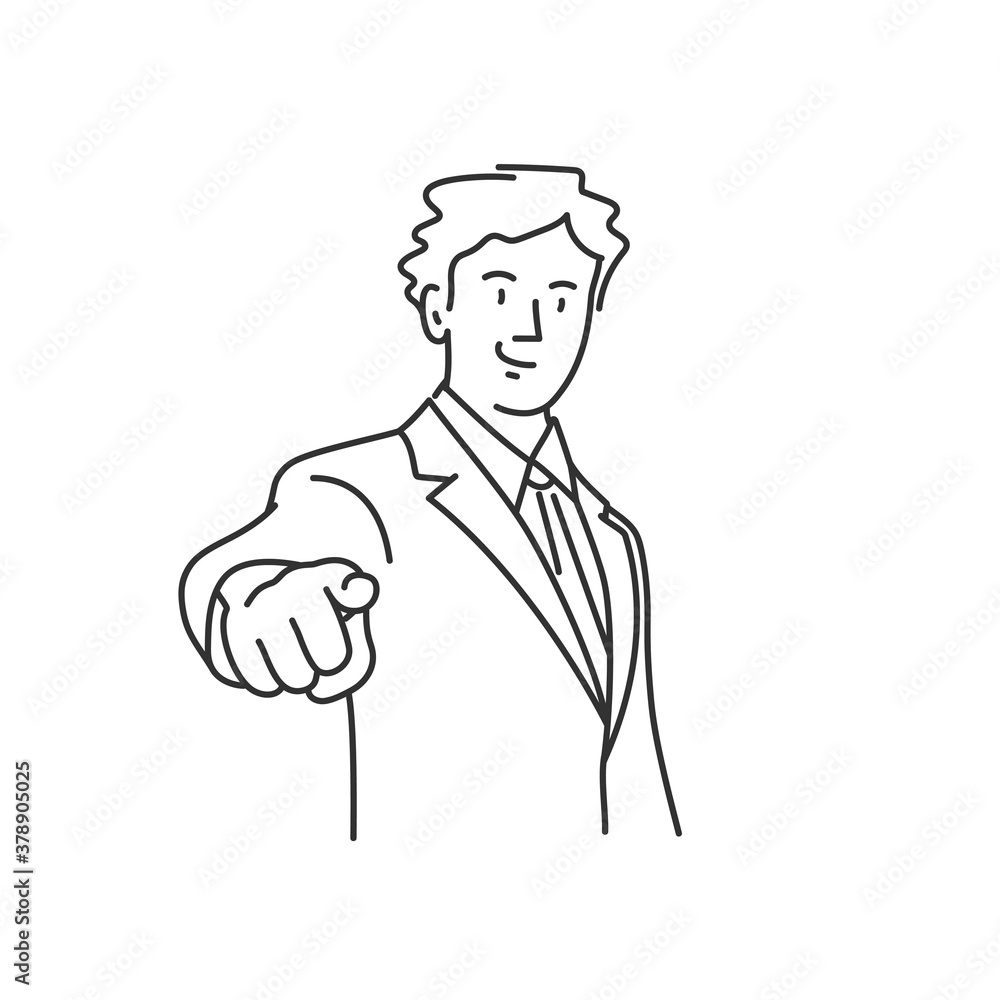 Business man pointing at you forefinger. Vector line. Business man pointing at you forefinger. Vector line.