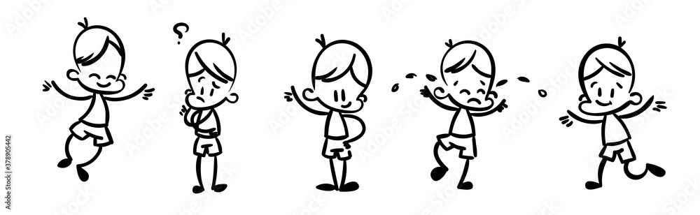 Collection of happy cartoon kids, lined hand drawn doodle outline style Collection of happy cartoon kids, lined hand drawn doodle outline style