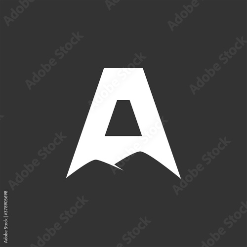 letter A with a silhouette of a mountain. suitable for business with adventure themed.