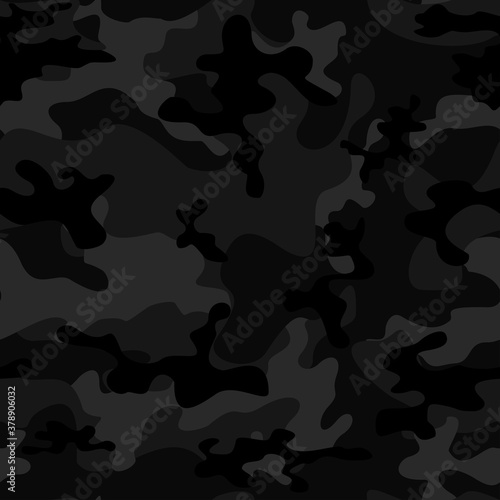  Black camouflage seamless vector night background for textiles. Street design.