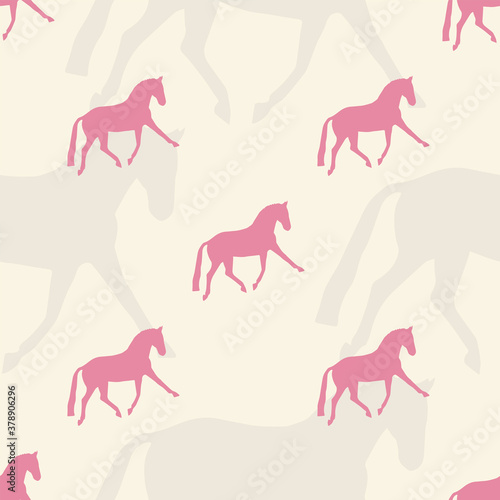 Seamless pattern horses lineart. Trotting horse, realistic hand drawn doodle vector illustration.