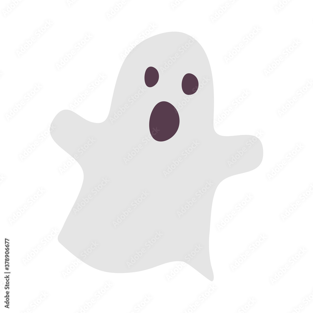 A cute gray ghost that screams, makes a sound, opens his mouth wide, howls. Vector illustration in flat style, design element for halloween sale banner, party invitation, greeting card, poster A cute gray ghost that screams, makes a sound, opens his mouth wide, howls. Vector illustration in flat style, design element for halloween sale banner, party invitation, greeting card, poster