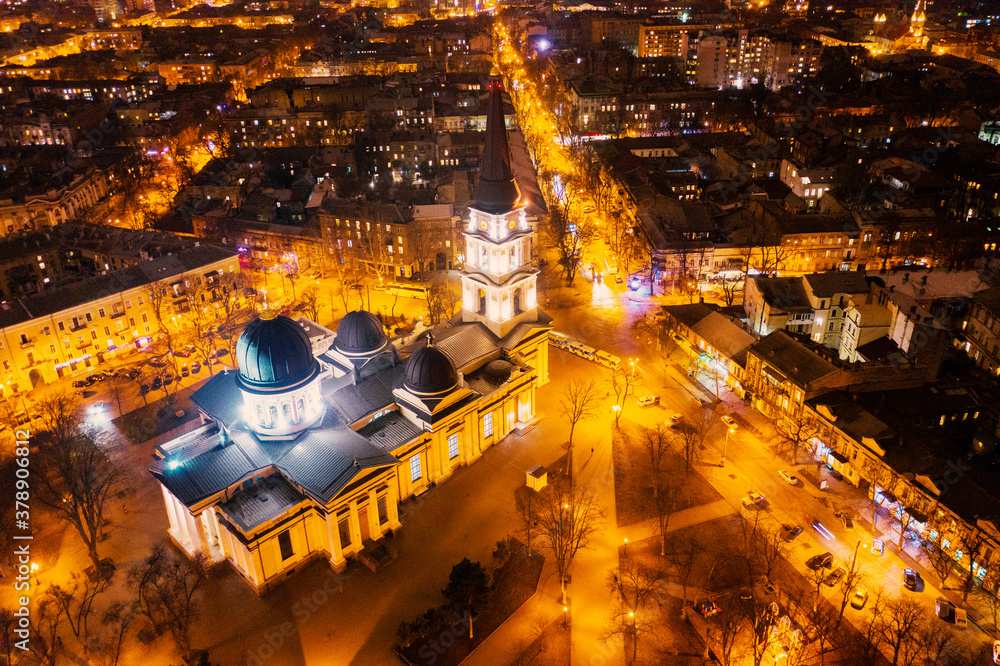 ODESSA - FEBRUARY 09, 2019: Aerial view of Varna at night. Night city Odessa, Ukraine aerial view. ODESSA - FEBRUARY 09, 2019: Aerial view of Varna at night. Night city Odessa, Ukraine aerial view.