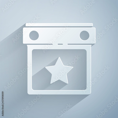 Paper cut Calendar party icon isolated on grey background. Event reminder symbol. Paper art style. Vector.