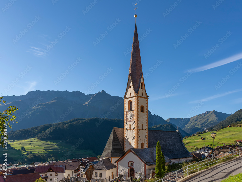 The historic center and parish church of Nauders in the Austrian Tyrol, near the border with Italy, Austria