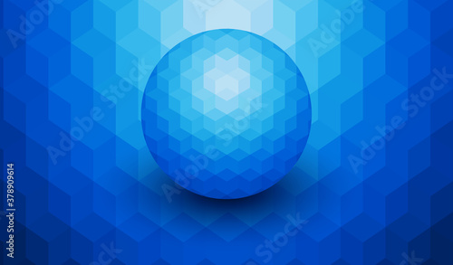 Abstract background 3D, blue sphere over cubes mosaic pattern, interesting vector design.