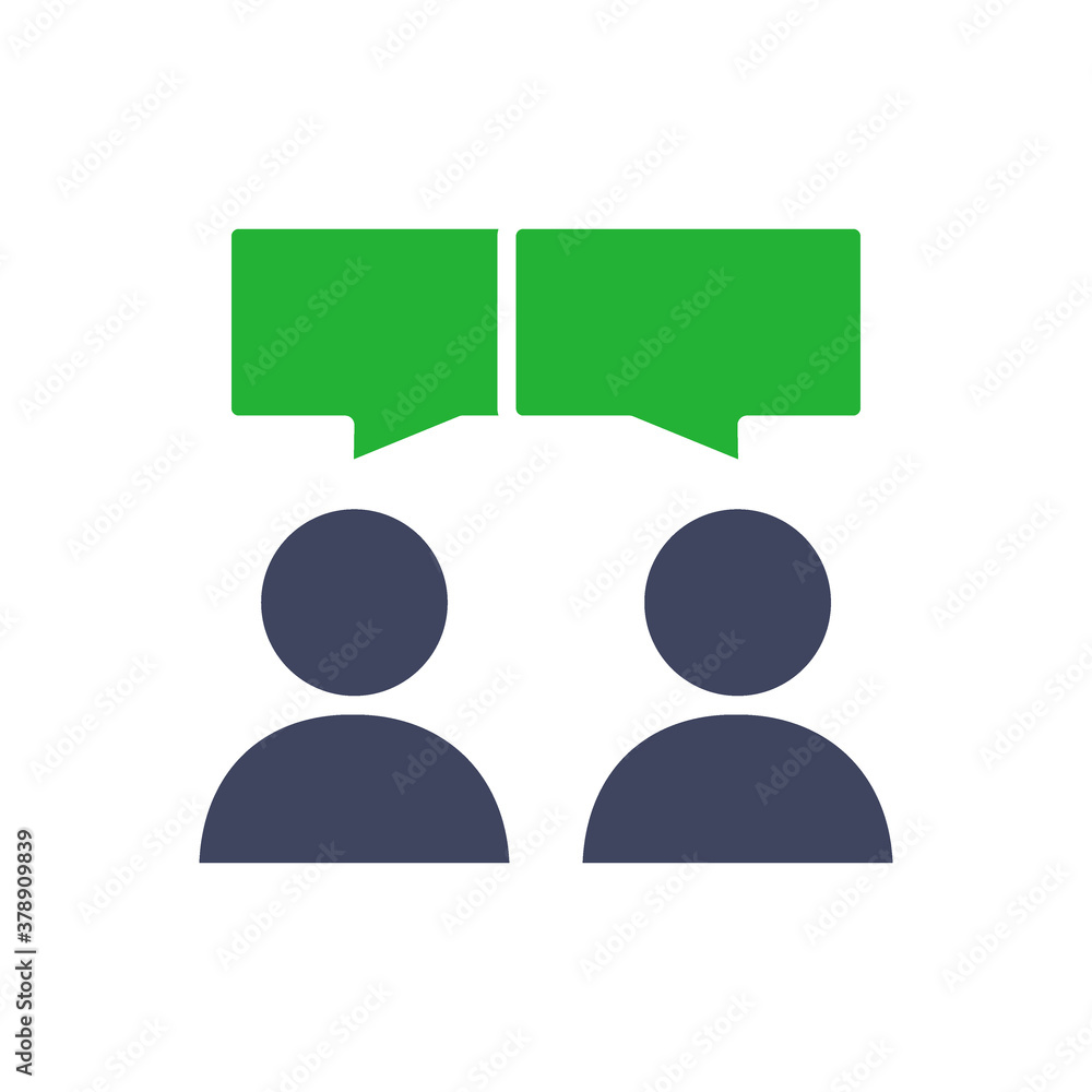 Two persons with speech bubbles colored icon. Conversation, diskussion, feedback, review symbol Two persons with speech bubbles colored icon. Conversation, diskussion, feedback, review symbol