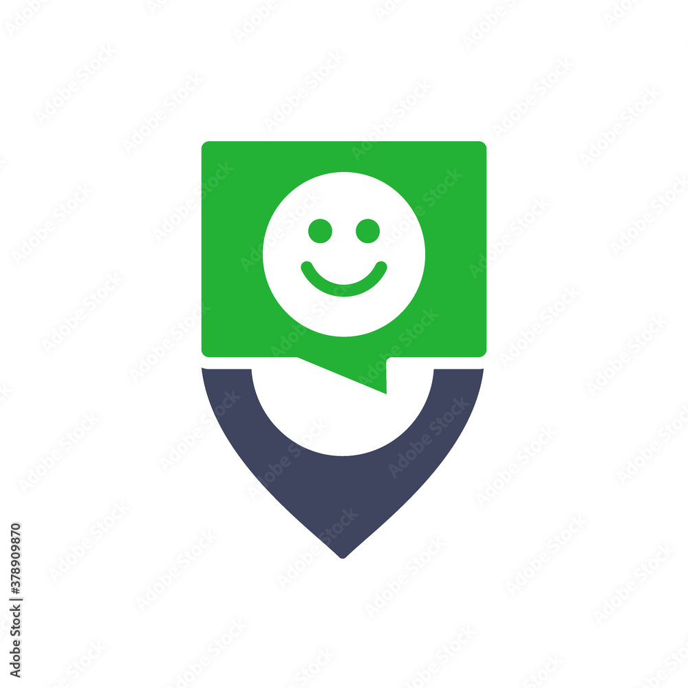 Location mark with happy face colored icon. Customer satisfaction, like, rating, positive feedback symbol Location mark with happy face colored icon. Customer satisfaction, like, rating, positive feedback symbol