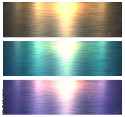 Metal textures backgrounds, vector metallic brushed metal pattern design.