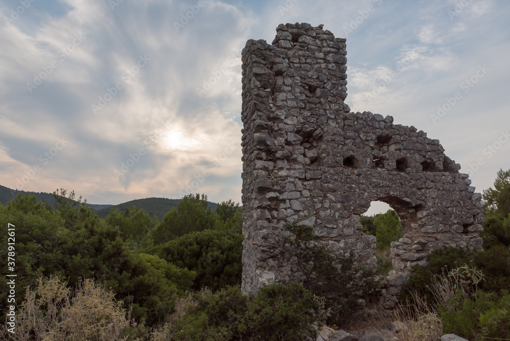 The Norman ruins of Fiskardo in Kefalonia in Greece The Norman ruins of Fiskardo in Kefalonia in Greece