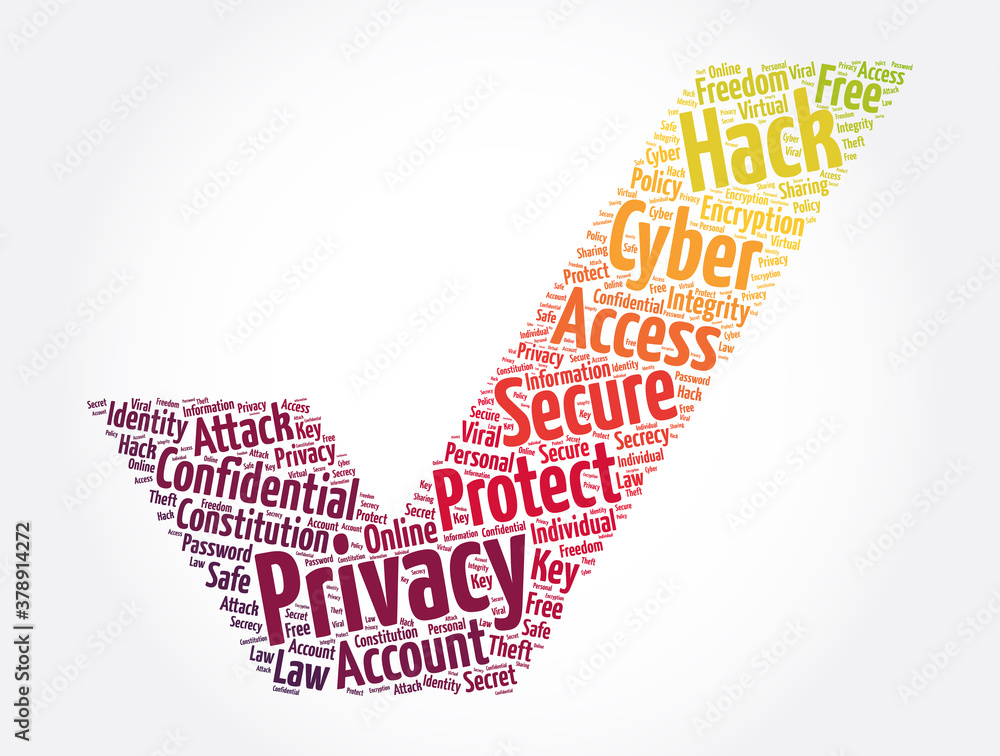 Privacy check mark word cloud collage, concept background Privacy check mark word cloud collage, concept background