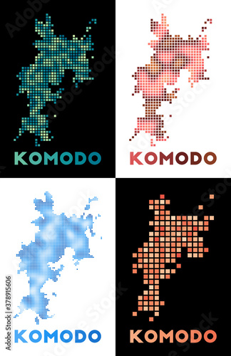 Komodo map. Collection of map of Komodo in dotted style. Borders of the island filled with rectangles for your design. Vector illustration. photo