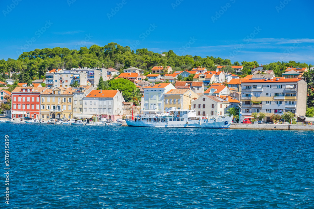 Seafront and boats in town of Mali Losinj on the island of Losinj, Adriatic coast in Croatia

