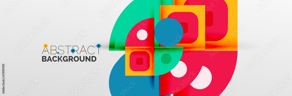 Bright color circles, abstract round shapes and triangles composition with shadow effects. Vector modern geometric design template Bright color circles, abstract round shapes and triangles composition with shadow effects. Vector modern geometric design template