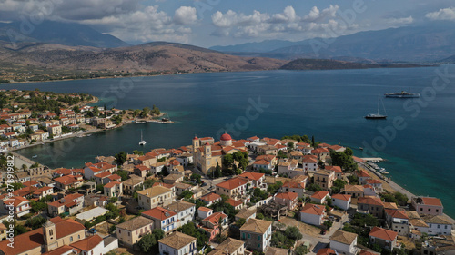 Aerial drone photo of beautiful picturesque and historic seaside village of Galaxidi, Fokida, Greece © aerial-drone