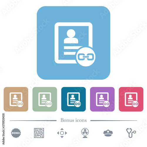 Link contact flat icons on color rounded square backgrounds