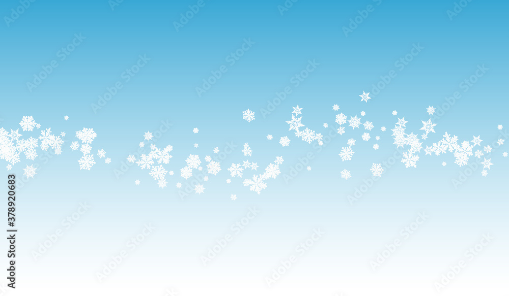 Silver Snowfall Panoramic Vector Blue Background. 