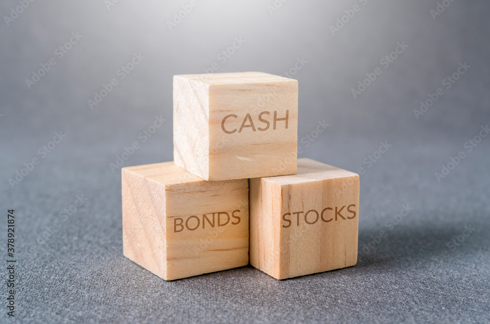 Fototapeta premium Investment series concept ways to invest money cash stocks bonds