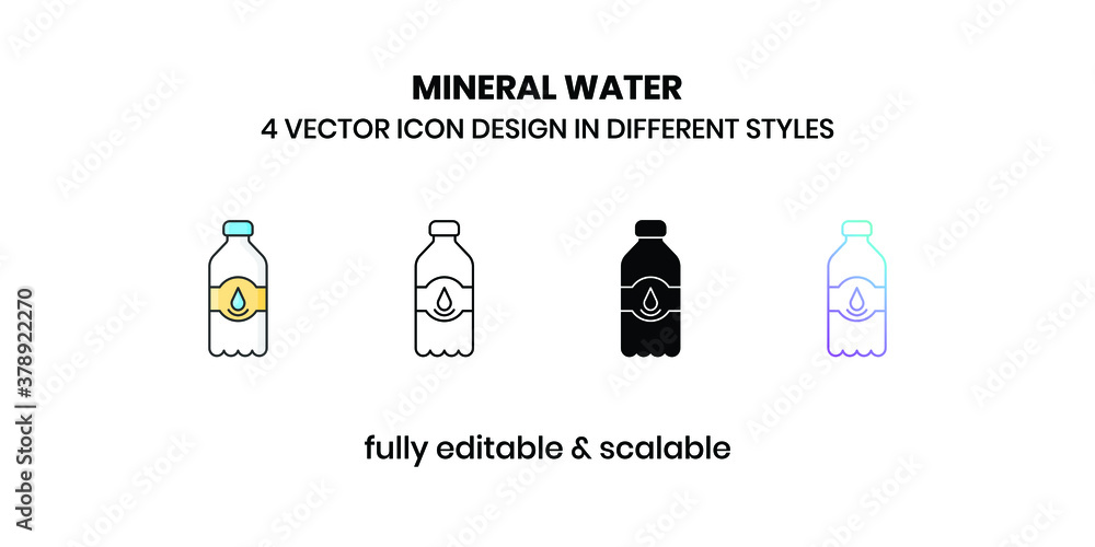 Mineral Water bottle Vector illustration icons in different style Mineral Water bottle Vector illustration icons in different style