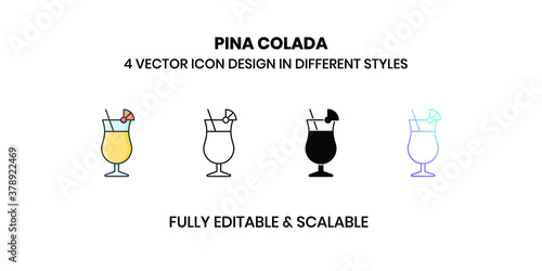 Pine Colada Vector illustration icons in different style