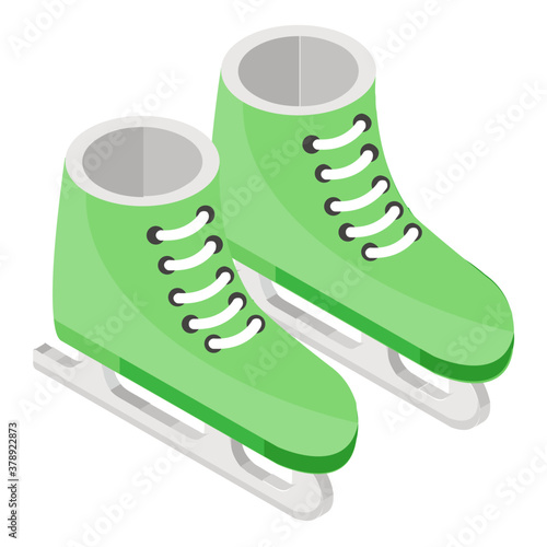 
Ice skate, footwear accessory winter traveling icon. 

