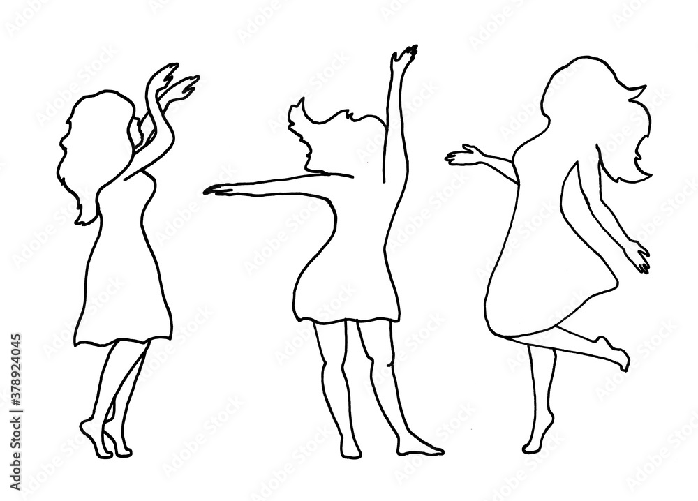 Outline of a dancing girl set. Outline of a dancing girl set.