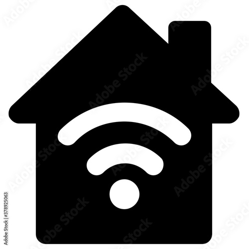 
Smart home, house with wifi signals icon in solid design.
