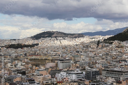 Partial view of Athens city from Acropolis hill - Athens, Greece, February 2 2020.