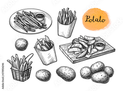Ink sketch of fried potatoes.