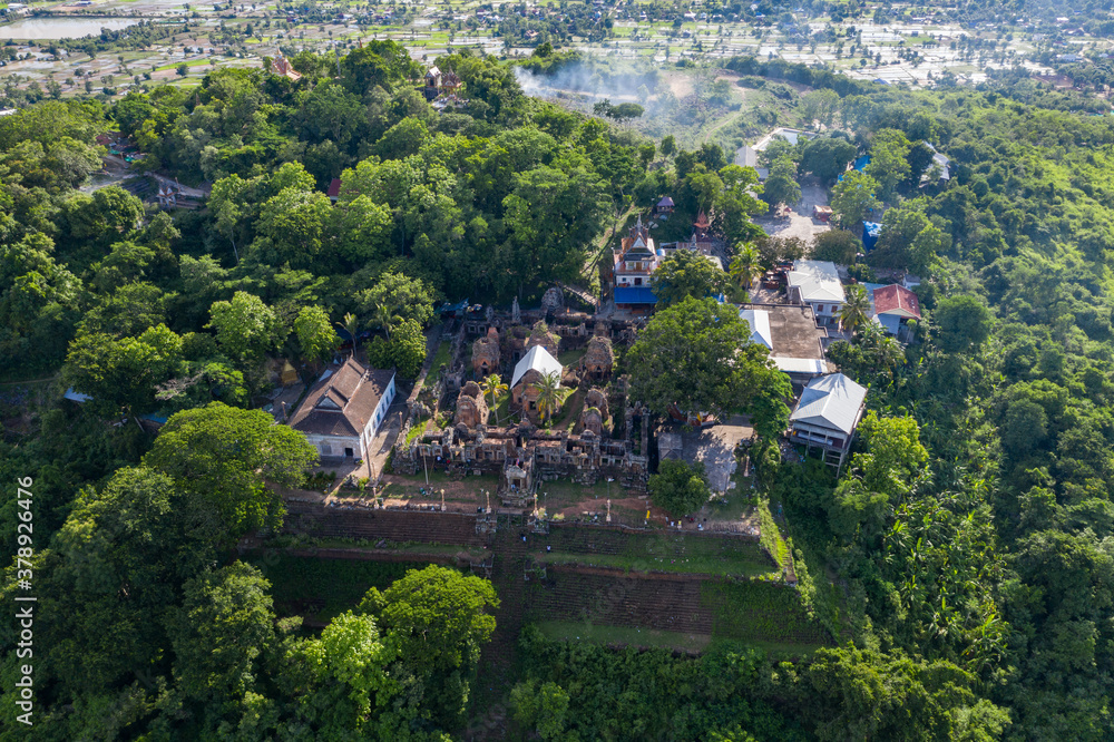 Chiso temple at Takeo Province, Cambodia shot by aerial