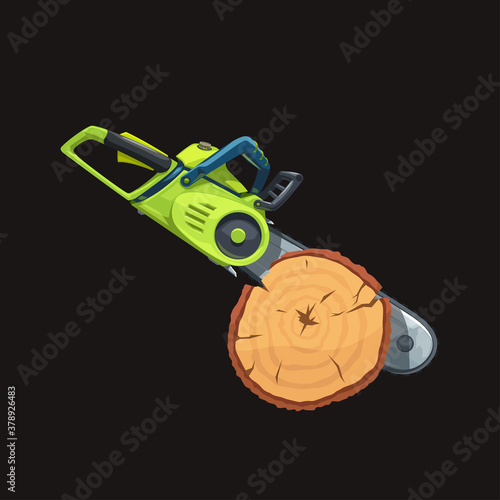 realistic green chainsaw in tree side view